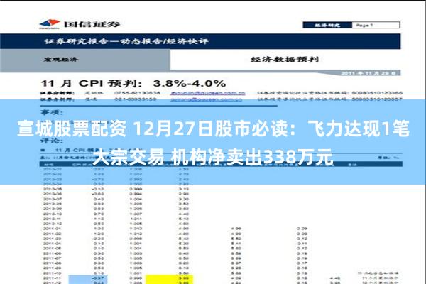 宣城股票配资 12月27日股市必读：飞力达现1笔大宗交易 机构净卖出338万元